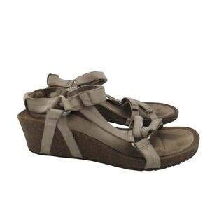 Teva Ysidro Wedge Sandals Strappy Casual Women's Taupe Leather Comfort Cork 9 40